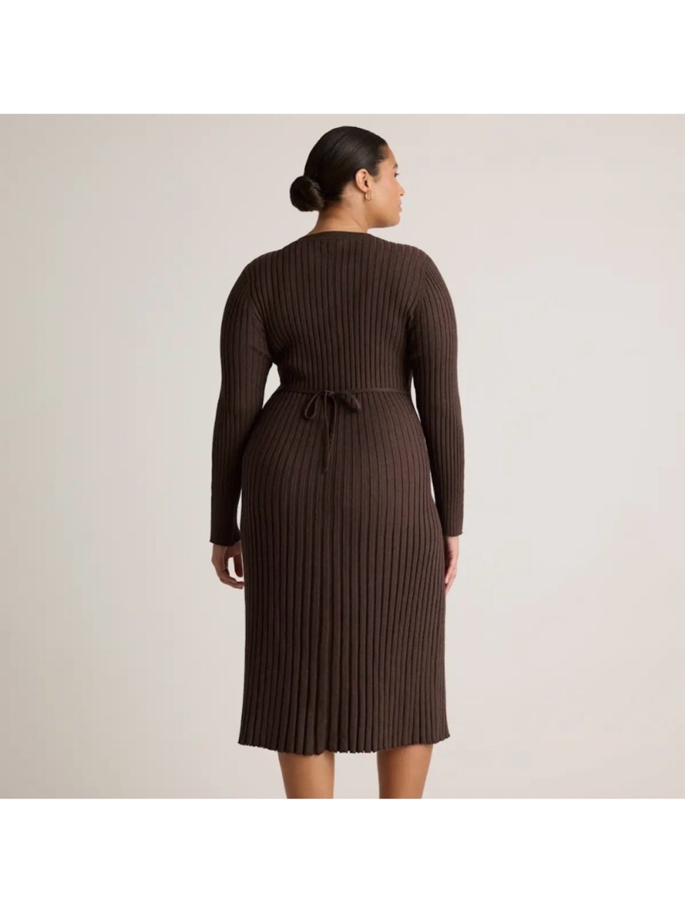 Quince Cotton Cashmere Ribbed Long Sleeve Crew Midi Dress, XL